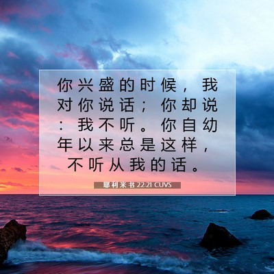 Picture 07 - 耶 利 米 书 22:21 CUVS - 你 兴 盛 的 时 候 ， 我 对 你 说 话 - Bible Verse Picture