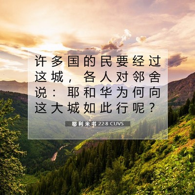 Picture 07 - 耶 利 米 书 22:8 CUVS - 许 多 国 的 民 要 经 过 这 城 ， 各 - Bible Verse Picture