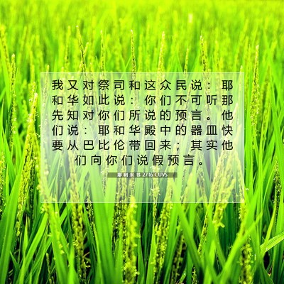 Picture 07 - 耶 利 米 书 27:16 CUVS - 我 又 对 祭 司 和 这 众 民 说 ： 耶 - Bible Verse Picture