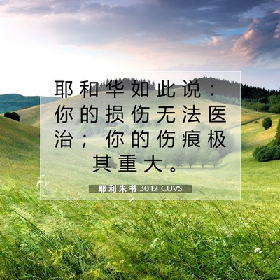 Picture 07 - 耶 利 米 书 30:12 CUVS - 耶 和 华 如 此 说 ： 你 的 损 伤 无 - Bible Verse Picture