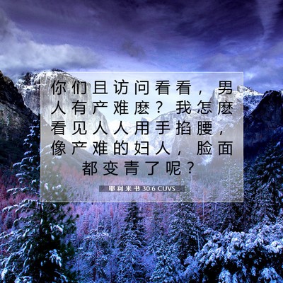 Picture 07 - 耶 利 米 书 30:6 CUVS - 你 们 且 访 问 看 看 ， 男 人 有 产 - Bible Verse Picture