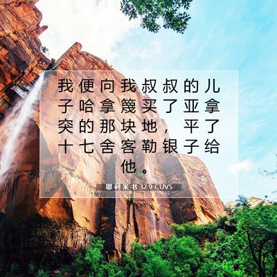 Picture 07 - 耶 利 米 书 32:9 CUVS - 我 便 向 我 叔 叔 的 儿 子 哈 拿 篾 - Bible Verse Picture