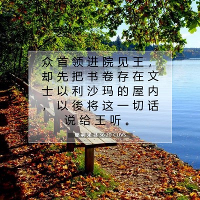 Picture 07 - 耶 利 米 书 36:20 CUVS - 众 首 领 进 院 见 王 ， 却 先 把 书 - Bible Verse Picture