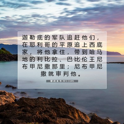 Picture 07 - 耶 利 米 书 39:5 CUVS - 迦 勒 底 的 军 队 追 赶 他 们 ， 在 - Bible Verse Picture