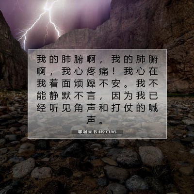 Picture 07 - 耶 利 米 书 4:19 CUVS - 我 的 肺 腑 啊 ， 我 的 肺 腑 啊 ， - Bible Verse Picture