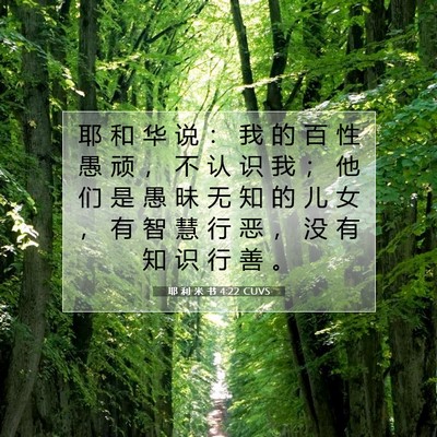 Picture 07 - 耶 利 米 书 4:22 CUVS - 耶 和 华 说 ： 我 的 百 性 愚 顽 ， - Bible Verse Picture
