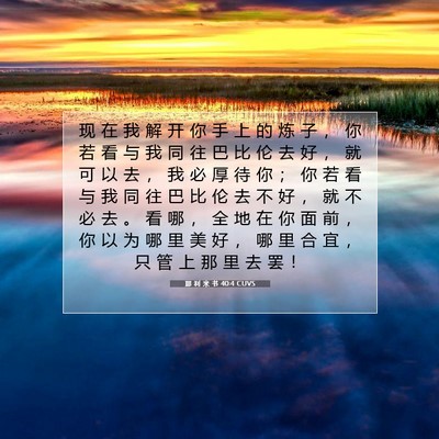 Picture 07 - 耶 利 米 书 40:4 CUVS - 现 在 我 解 开 你 手 上 的 炼 子 ， - Bible Verse Picture