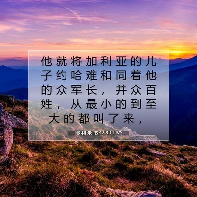 Picture 07 - 耶 利 米 书 42:8 CUVS - 他 就 将 加 利 亚 的 儿 子 约 哈 难 - Bible Verse Picture