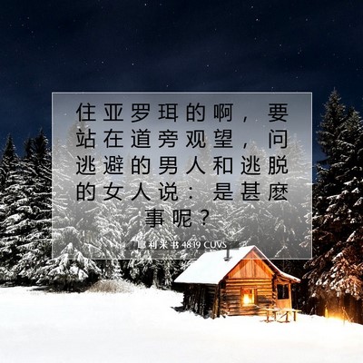 Picture 07 - 耶 利 米 书 48:19 CUVS - 住 亚 罗 珥 的 啊 ， 要 站 在 道 旁 - Bible Verse Picture