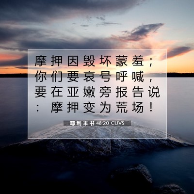 Picture 07 - 耶 利 米 书 48:20 CUVS - 摩 押 因 毁 坏 蒙 羞 ； 你 们 要 哀 - Bible Verse Picture