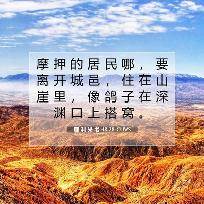 Picture 07 - 耶 利 米 书 48:28 CUVS - 摩 押 的 居 民 哪 ， 要 离 开 城 邑 - Bible Verse Picture