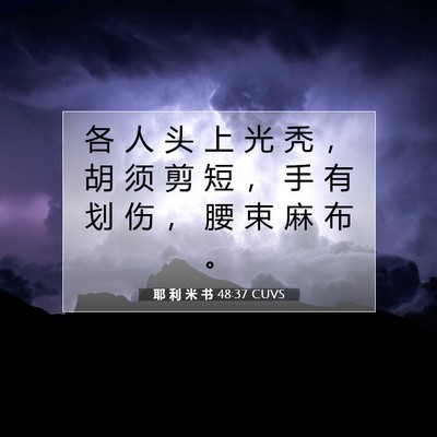 Picture 07 - 耶 利 米 书 48:37 CUVS - 各 人 头 上 光 秃 ， 胡 须 剪 短 ， - Bible Verse Picture