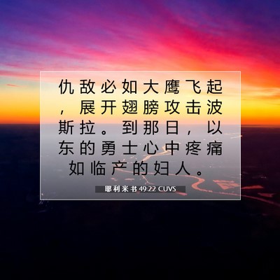 Picture 07 - 耶 利 米 书 49:22 CUVS - 仇 敌 必 如 大 鹰 飞 起 ， 展 开 翅 - Bible Verse Picture