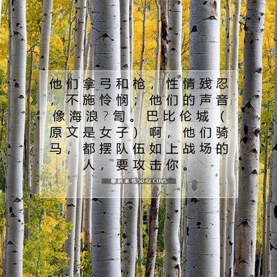 Picture 07 - 耶 利 米 书 50:42 CUVS - 他 们 拿 弓 和 枪 ， 性 情 残 忍 ， - Bible Verse Picture