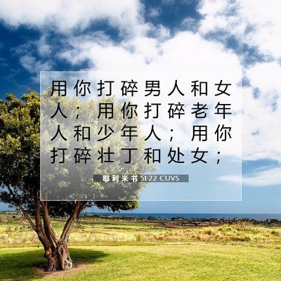 Picture 07 - 耶 利 米 书 51:22 CUVS - 用 你 打 碎 男 人 和 女 人 ； 用 你 - Bible Verse Picture