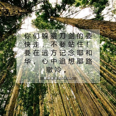 Picture 07 - 耶 利 米 书 51:50 CUVS - 你 们 躲 避 刀 剑 的 要 快 走 ， 不 - Bible Verse Picture
