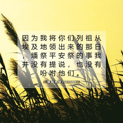 Picture 07 - 耶 利 米 书 7:22 CUVS - 因 为 我 将 你 们 列 祖 从 埃 及 地 - Bible Verse Picture