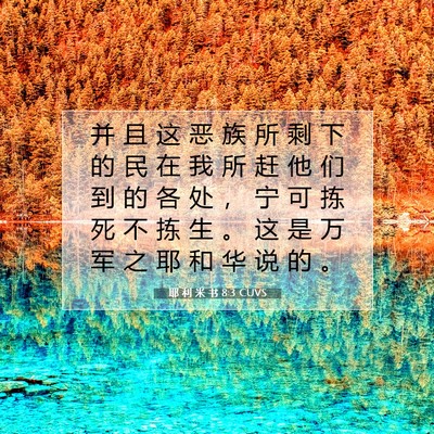 Picture 07 - 耶 利 米 书 8:3 CUVS - 并 且 这 恶 族 所 剩 下 的 民 在 我 - Bible Verse Picture