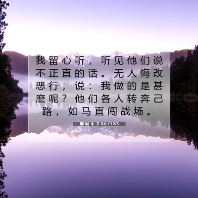 Picture 07 - 耶 利 米 书 8:6 CUVS - 我 留 心 听 ， 听 见 他 们 说 不 正 - Bible Verse Picture