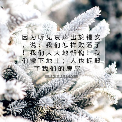 Picture 07 - 耶 利 米 书 9:19 CUVS - 因 为 听 见 哀 声 出 於 锡 安 ， 说 - Bible Verse Picture