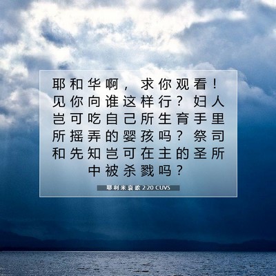 Picture 07 - 耶 利 米 哀 歌 2:20 CUVS - 耶 和 华 啊 ， 求 你 观 看 ！ 见 你 - Bible Verse Picture