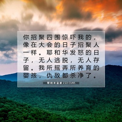 Picture 07 - 耶 利 米 哀 歌 2:22 CUVS - 你 招 聚 四 围 惊 吓 我 的 ， 像 在 - Bible Verse Picture