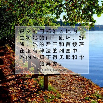 Picture 07 - 耶 利 米 哀 歌 2:9 CUVS - 锡 安 的 门 都 陷 入 地 内 ； 主 将 - Bible Verse Picture