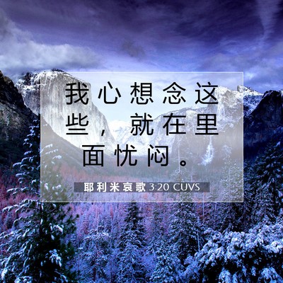 Picture 07 - 耶 利 米 哀 歌 3:20 CUVS - 我 心 想 念 这 些 ， 就 在 里 面 忧 - Bible Verse Picture