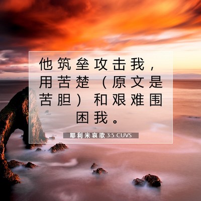 Picture 07 - 耶 利 米 哀 歌 3:5 CUVS - 他 筑 垒 攻 击 我 ， 用 苦 楚 （ 原 - Bible Verse Picture