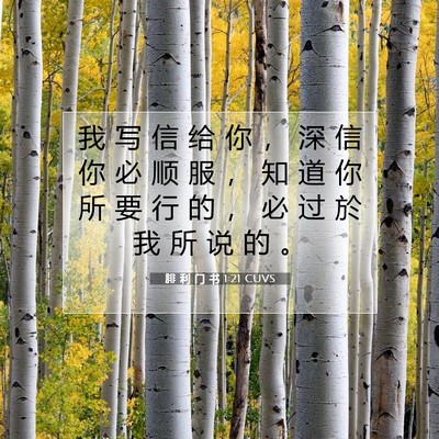 Picture 07 - 腓 利 门 书 1:21 CUVS - 我 写 信 给 你 ， 深 信 你 必 顺 服 - Bible Verse Picture