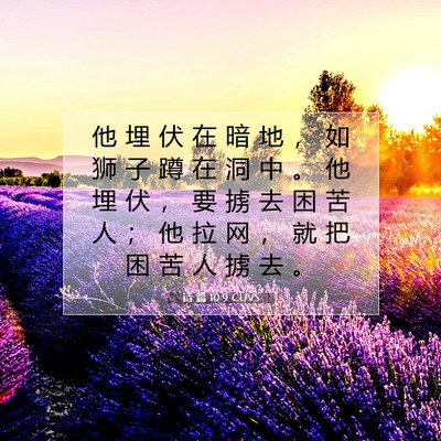 Picture 07 - 诗 篇 10:9 CUVS - 他 埋 伏 在 暗 地 ， 如 狮 子 蹲 在 - Bible Verse Picture