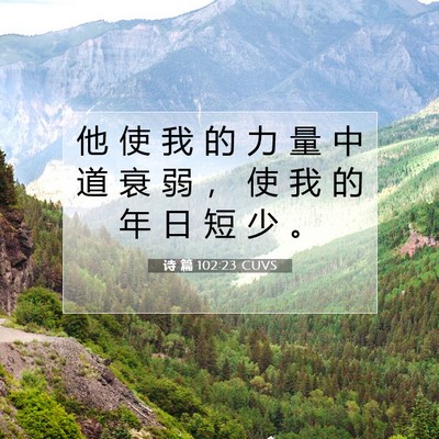 Picture 07 - 诗 篇 102:23 CUVS - 他 使 我 的 力 量 中 道 衰 弱 ， 使 - Bible Verse Picture