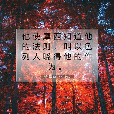 Picture 07 - 诗 篇 103:7 CUVS - 他 使 摩 西 知 道 他 的 法 则 ， 叫 - Bible Verse Picture