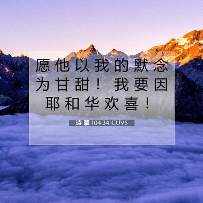 Picture 07 - 诗 篇 104:34 CUVS - 愿 他 以 我 的 默 念 为 甘 甜 ！ 我 - Bible Verse Picture