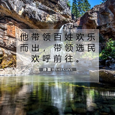 Picture 07 - 诗 篇 105:43 CUVS - 他 带 领 百 姓 欢 乐 而 出 ， 带 领 - Bible Verse Picture