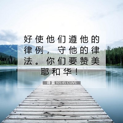 Picture 07 - 诗 篇 105:45 CUVS - 好 使 他 们 遵 他 的 律 例 ， 守 他 - Bible Verse Picture