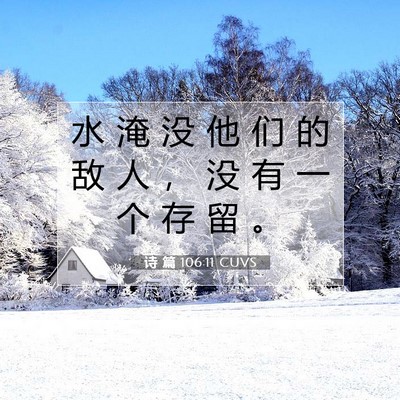 Picture 07 - 诗 篇 106:11 CUVS - 水 淹 没 他 们 的 敌 人 ， 没 有 一 - Bible Verse Picture