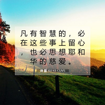 Picture 07 - 诗 篇 107:43 CUVS - 凡 有 智 慧 的 ， 必 在 这 些 事 上 - Bible Verse Picture
