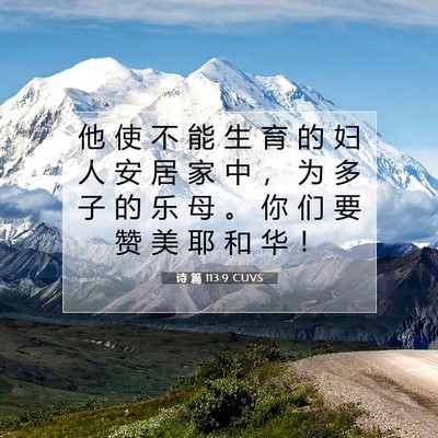 Picture 07 - 诗 篇 113:9 CUVS - 他 使 不 能 生 育 的 妇 人 安 居 家 - Bible Verse Picture