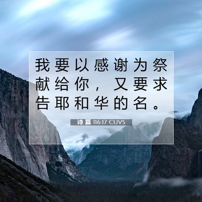 Picture 07 - 诗 篇 116:17 CUVS - 我 要 以 感 谢 为 祭 献 给 你 ， 又 - Bible Verse Picture