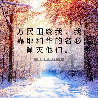 Picture 07 - 诗 篇 118:10 CUVS - 万 民 围 绕 我 ， 我 靠 耶 和 华 的 - Bible Verse Picture