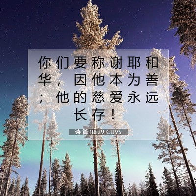 Picture 07 - 诗 篇 118:29 CUVS - 你 们 要 称 谢 耶 和 华 ， 因 他 本 - Bible Verse Picture