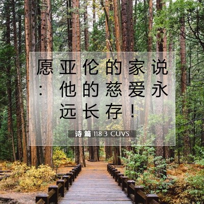Picture 07 - 诗 篇 118:3 CUVS - 愿 亚 伦 的 家 说 ： 他 的 慈 爱 永 - Bible Verse Picture