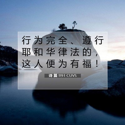 Picture 07 - 诗 篇 119:1 CUVS - 行 为 完 全 、 遵 行 耶 和 华 律 法 - Bible Verse Picture