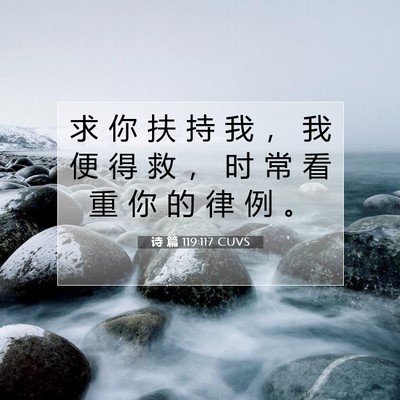 Picture 07 - 诗 篇 119:117 CUVS - 求 你 扶 持 我 ， 我 便 得 救 ， 时 - Bible Verse Picture