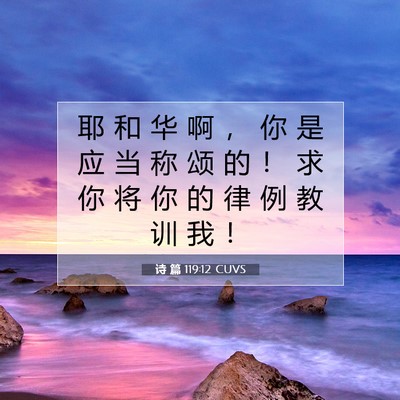 Picture 07 - 诗 篇 119:12 CUVS - 耶 和 华 啊 ， 你 是 应 当 称 颂 的 - Bible Verse Picture