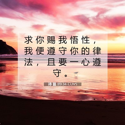 Picture 07 - 诗 篇 119:34 CUVS - 求 你 赐 我 悟 性 ， 我 便 遵 守 你 - Bible Verse Picture