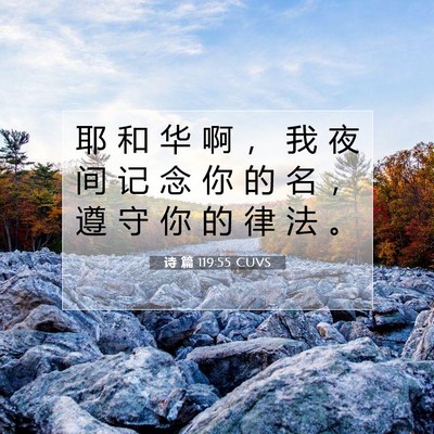Picture 07 - 诗 篇 119:55 CUVS - 耶 和 华 啊 ， 我 夜 间 记 念 你 的 - Bible Verse Picture