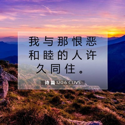 Picture 07 - 诗 篇 120:6 CUVS - 我 与 那 恨 恶 和 睦 的 人 许 久 同 - Bible Verse Picture