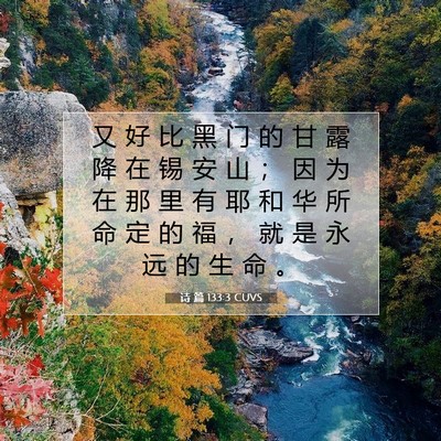 Picture 07 - 诗 篇 133:3 CUVS - 又 好 比 黑 门 的 甘 露 降 在 锡 安 - Bible Verse Picture